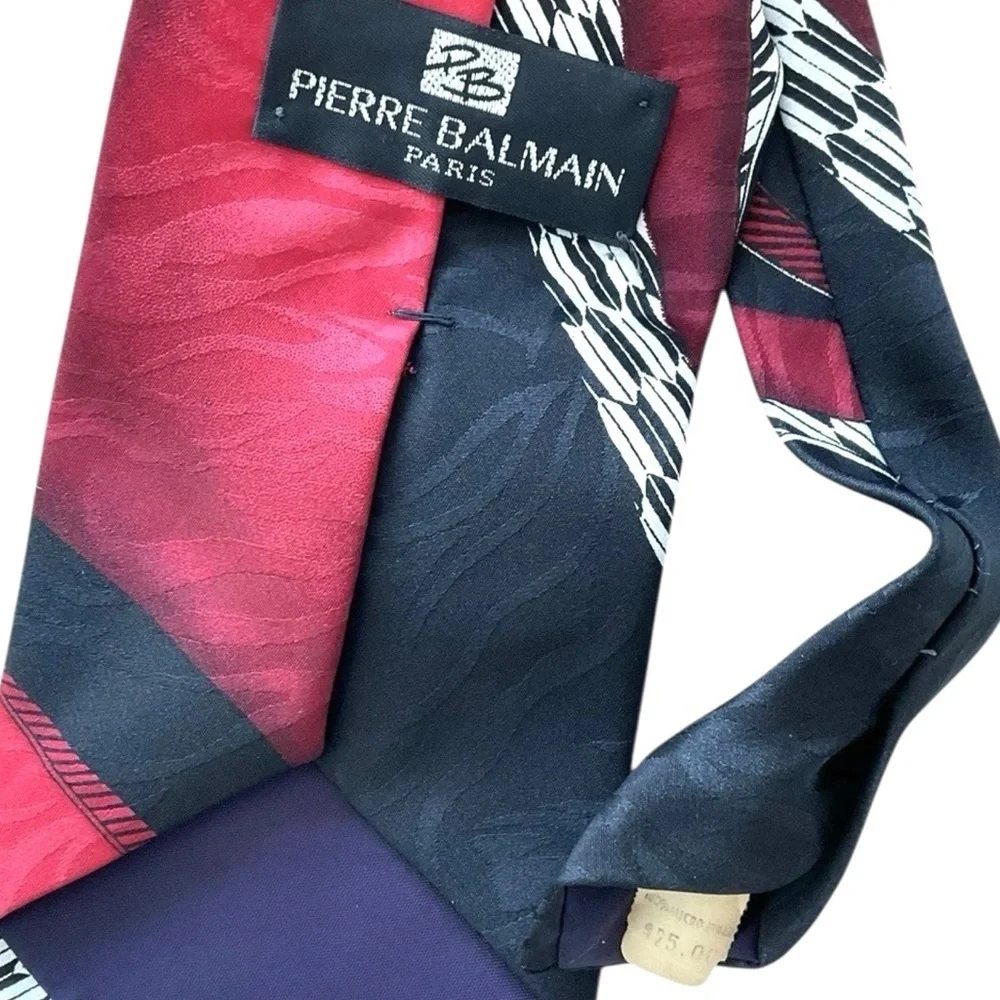 Pierre Balmain Paris Silk Statement Tie NWT Red Navy